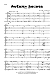 Autumn Leaves - Jazz Classic - Les feuilles mortes - String Trio Sheet Music by Joseph Kosma