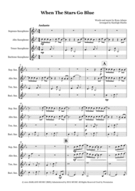 When The Stars Go Blue by Tim Mcgraw/Ryan Adams - Saxopone quartet (SATB) Sheet Music by Tim McGraw