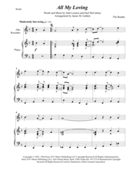 The Beatles: All My Loving for Alto Recorder & Piano Sheet Music by The Beatles