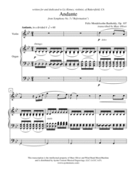 Andante from Mendelssohn's Reformation Symphony for Violin and Organ Sheet Music by Felix Bartholdy Mendelssohn
