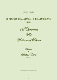 Vivaldi - Il Cimento dell'Armonia e dell'Invenzione Op.8 - 12 Concertos for Violin and Piano Sheet Music by Antonio Vivaldi