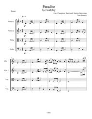 Paradise for String Quartet Intermediate/Advanced Sheet Music by Coldplay