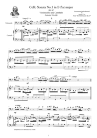 Vivaldi - Cello Sonata No.1 in B flat Op.14 RV 47 for Cello and Cembalo (or Piano) Sheet Music by Antonio Vivaldi