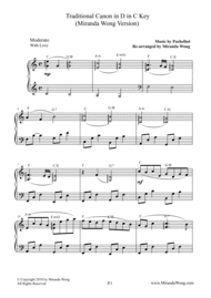 Traditional Canon in D (C Key) - Elegant Version Sheet Music by Johann Pachelbel