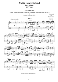 JS Bach Violin Concerto BWV 1041 - Complete piano version Sheet Music by Bach Johann Sebastian