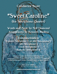 Sweet Caroline (for Saxophone Quartet SATB or AATB) Sheet Music by Neil Diamond