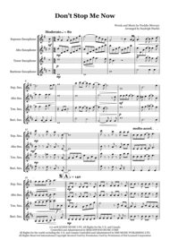 Don't Stop Me Now by Queen - Saxophone quartet (SATB) Sheet Music by Queen