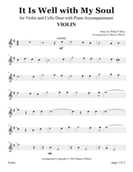 It Is Well (for Violin and Cello Duet with Piano accompaniment) Sheet Music by Philip P. Bliss