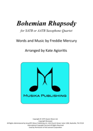Bohemian Rhapsody - for SATB or AATB Saxophone Quartet Sheet Music by Queen