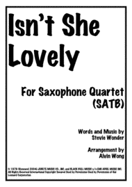 Isn't She Lovely - Saxophone Quartet Sheet Music by Stevie Wonder
