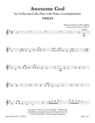 Awesome God (Violin and Cello Duet with Piano Accompaniment) Sheet Music by Rich Mullins