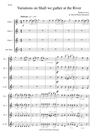 Variations on Shall we gather at the river for flute quartet (3 flutes and 1 alto flute) Sheet Music by Robert Lowry