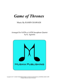 Game of Thrones - for Saxophone Quartet Sheet Music by Ramin Djawadi
