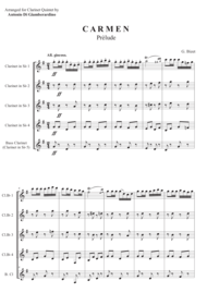 CARMEN - Prélude for Clarinet Quintet ( Clarinet Choir ) Sheet Music by Georges Bizet