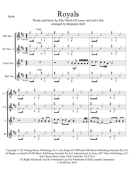 Royals for Sax Quartet Sheet Music by Lorde