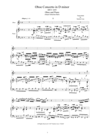 Bach - Oboe Concerto in D minor BWV 1059 for Oboe and Piano - Score and Part Sheet Music by Bach Johann Sebastian
