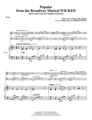Popular from the Broadway Musical WICKED for Piano Trio Sheet Music by Stephen Schwartz