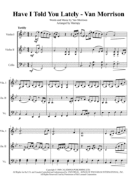 Have I Told You Lately - Van Morrison (arranged for String Trio) Sheet Music by Van Morrison