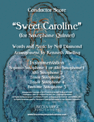 Sweet Caroline (for Saxophone Quintet SATTB or AATTB) Sheet Music by Neil Diamond