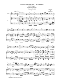 Vivaldi - Violin Concerto in G minor RV 317 Op.12 No.1 for Violin and Piano Sheet Music by Antonio Vivaldi