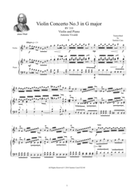 Vivaldi - Violin Concerto in G major RV 310 Op.3 No.3 for Violin and Piano Sheet Music by Antonio Vivaldi