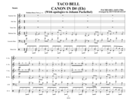 TACO BELL CANON IN D# (Eb) - Saxophone Quartet (SATB) with optional Bass and Drums - Bossa Nova Sheet Music by Johann Pachelbel (1653 - 1706)