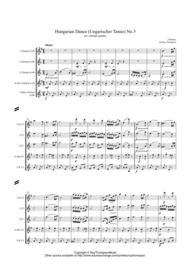 Brahms: Hungarian Dance (Ungarischer Tannz) No.5 - clarinet quintet Sheet Music by Johannes Brahms