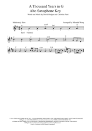 A Thousand Years - Alto Saxophone and Piano Accompaniment in Published Bb Key Sheet Music by Christina Perri