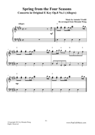 Spring from Four Seasons by Vivaldi - Original E Key for Piano Solo Sheet Music by Antonio Vivaldi