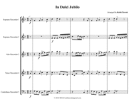 In Dulce Jubilo for Recorder Quintet Sheet Music by Johann Sebastian Bach