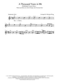 A Thousand Years - Violin and Piano in Published Bb Key Sheet Music by Christina Perri