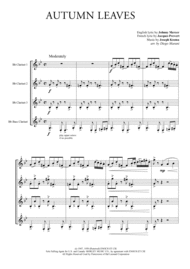 Autumn Leaves for Clarinet Quartet Sheet Music by Joseph Kosma