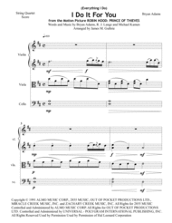 Bryan Adams: (Everything I Do) I Do It For You for String Quartet Sheet Music by Bryan Adams