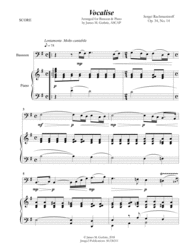 Rachmaninoff: Vocalise for Bassoon & Piano Sheet Music by Sergei Rachmaninoff