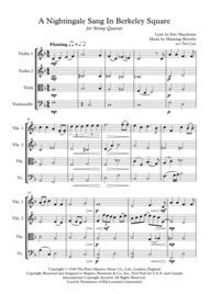 Nat King Cole: A Nightingale Sang In Berkeley Square - String Quartet Sheet Music by Nat "King" Cole
