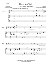 I LOVE YOU TRULY (Duet for Bb Clarinet/Piano with Score and Clar Part) Sheet Music by CARRIE JACOBS-BOND