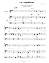 Mozart: Ave Verum Corpus for Clarinet & Piano Sheet Music by Wolfgang Amadeus Mozart