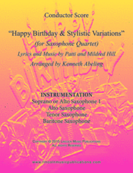 Happy Birthday and Stylistic Variations (for Saxophone Quartet SATB or AATB) Sheet Music by Hill and Hill