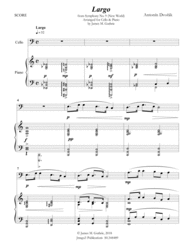 Dvorák: Largo from the New World Symphony for Cello & Piano Sheet Music by Antonin Dvorak