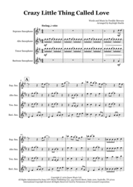 Crazy Little Thing Called Love by Queen - Saxophone quartet (SATB) Sheet Music by Queen
