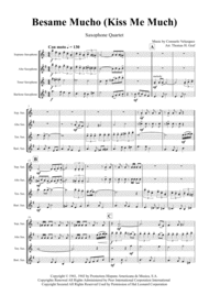 Besame Mucho ( Kiss me a lot ) - World famous Rumba - Saxophone Quartet Sheet Music by Andrea Bocelli