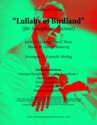 Lullaby Of Birdland (for Saxophone Quintet SATTB or AATTB) Sheet Music by George Shearing