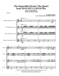 The Impossible Dream (The Quest) from MAN OF LA MANCHA for Saxophone Quartet Sheet Music by Andy Williams