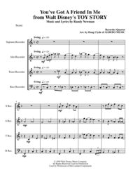 You've Got A Friend In Me from Walt Disney's TOY STORY for Recorder Quartet Sheet Music by Randy Newman