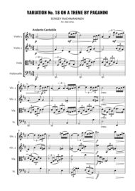 Variation No. 18 On A Theme By Paganini for String Quatet Sheet Music by Sergei Rachmaninoff