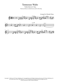 Tennessee Waltz - Violin and Piano Accompaniment in C Key Sheet Music by Patti Page