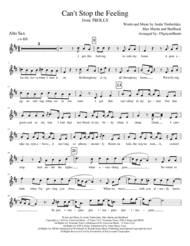 Can't Stop The Feeling from TROLLS (Alto Sax) Sheet Music by Justin Timberlake