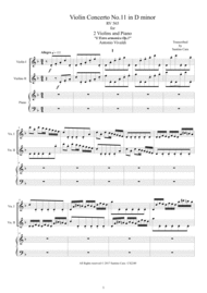 Vivaldi - Violin Concerto No.11 in D minor RV 565 Op.3 for Two Violins and Piano Sheet Music by Antonio Vivaldi