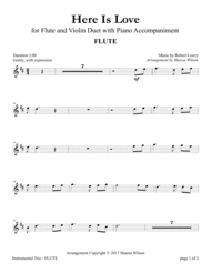 Here Is Love (Flute and Violin Duet with Piano Accompaniment) Sheet Music by Robert Lowry