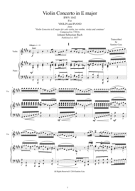 Bach - Violin Concerto in E major BWV1042 for Violin and Piano Sheet Music by Bach Johann Sebastian